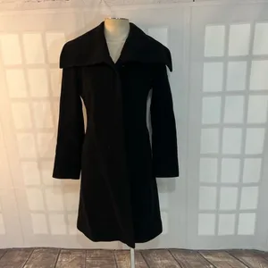 Cole Haan Black Convertible Collar Button Front Wool Cashmere Long Coat Size 4 thumbnail 3