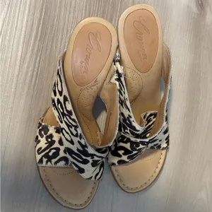 Crown by Born Leopard Print Calf Hair Cork Wedge‎ Sandal 8M Tan Black N22016 thumbnail 5