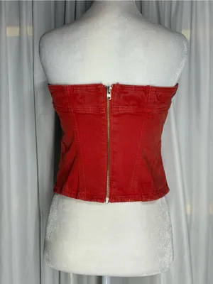Universal Threads New Red Strapless Corset Denim Tube Top Size 4 thumbnail 2