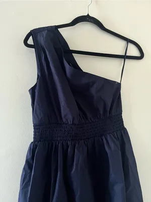 Banana Republic Navy Blue One Shoulder 100% Cotton Poplin Midi Dress Small Beach thumbnail 3