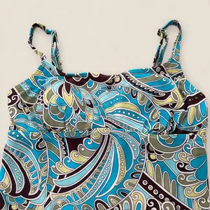 Source Unknown Y2K Blue Brown paisley boho retro print cami tankini top| size 10 Medium thumbnail 5