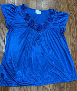 Lati Fashion…Vibrant Blue Women's Blouse with Floral Detail thumbnail 1