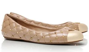 Tory Burch Kaitlin Taupe Gold Cap Toe Studded Medallion Slip On Ballet Flats 6.5 thumbnail 2