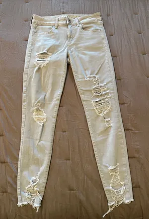 American Eagle Outfitters Light Gray Ripped Skinny Jeans thumbnail 1