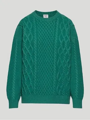 Aritzia Sunday Best Peggy Sweater Cable Knit V-Neck Size xxs xs small green thumbnail 1