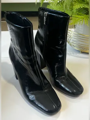 Vince Camuto Black Patent Square Toe Ankle Booties thumbnail 1
