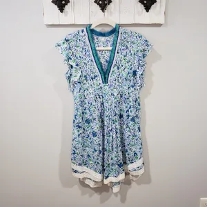 Poupette St Barth Sasha Mini Dress Womens XS Floral Lace Trim Resort Vacation thumbnail 2
