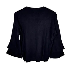 Blu Pepper Embroidered Bell Sleeve Sweater Boho‎ Navy Blue Floral Size Medium thumbnail 3