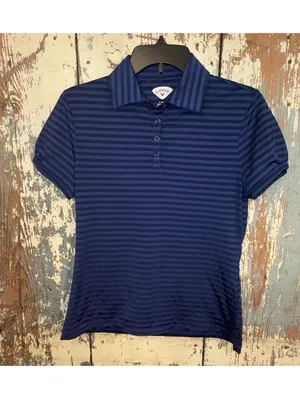 Callaway Polo Shirt Top Snap Button Women’s small Short Sleeve Striped Blue thumbnail 2