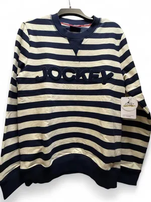 Jockey Men's Navy and Cream Striped Crewneck Sweater thumbnail 1