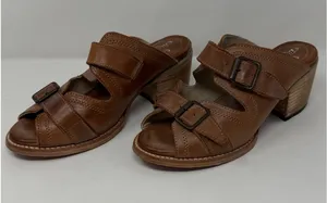 Freebird Caprice Leather Buckle Slide Mule Sandal Cognac Brown Boho Women Size 8 thumbnail 1
