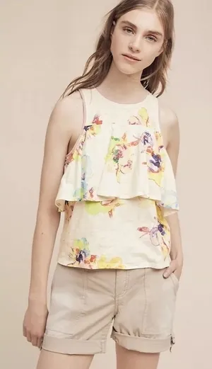 NWT!! Anthropologie MEADOW RUE Cantara Floral Knit Tiered Tank Top X-Small thumbnail 1