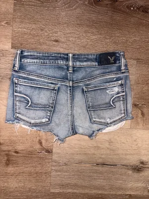 American Eagle Outfitters Blue Distressed Denim Shorts with Lace Panels thumbnail 2