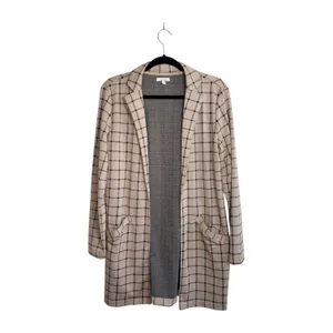 Maurices Plaid Duster Blazer Tan & Black Open Front Collared thumbnail 2