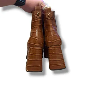 Circus by Sam Edelman Polly‎ Boots Womens 7.5 Brown Croc Embossed Square Block thumbnail 10