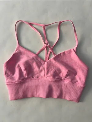 ALO YOGA Alosoft Lavish Sports Bra Macaron Pink Heather Size Small thumbnail 3