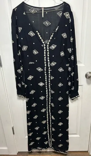 Free People Black Dress with White Embroidery thumbnail 1