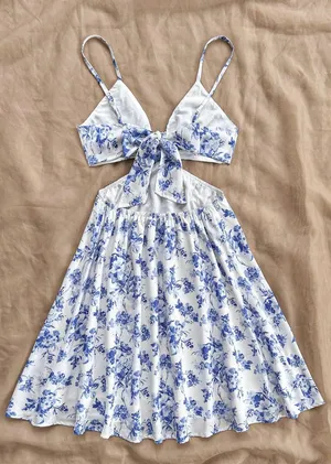 Blue Floral Cutout Dress thumbnail 2