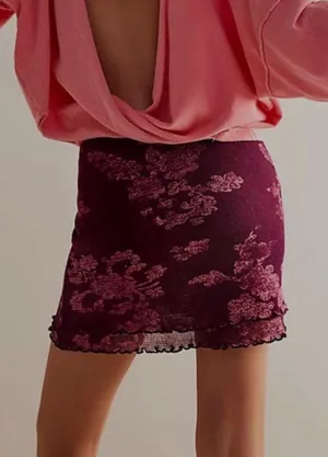 NEW FP Poppy Floral Mesh Knit Mini Skirt Layered Plum thumbnail 1