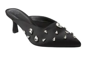 NWT A New Day Womens Katia Heels Satin Teardrop Mules 94663384 Black 9.5M thumbnail 1