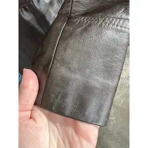leather trench coat brown double breasted Vintage 1970s sz 7 thumbnail 14