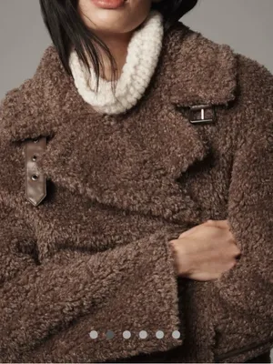 REVERSIBLE PILCRO Brown Sherpa Coat - Women's Cozy Teddy Jacket thumbnail 4