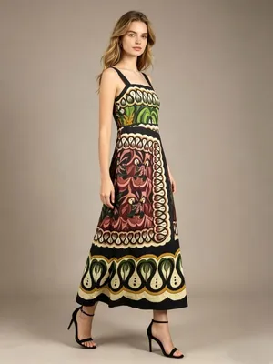 NWOT Farm Rio Multicolor Sleeveless Linen Blend Floral Midi Dress Size XS thumbnail 2