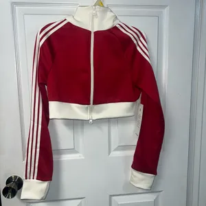 Love poem red track jacket striped cropped zip up sweater athletic activewear large new thumbnail 2