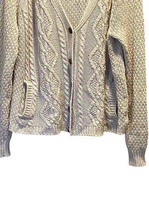 Urban Outfitters BDG Grandpa Chunky Cardigan Cream Size L Coastal Quiet Luxury thumbnail 7