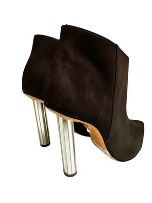 Schutz Elon Mirrored Heel Suede Ankle Booties Black Sz 8.5 thumbnail 2