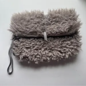 Elegant Taupe Grey Faux Fur Clutch Purse thumbnail 2