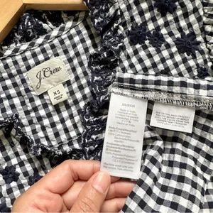 J.Crew Embroidered Indigo Crinkled Gingham Short Sleeve Navy White Top Cotton XS thumbnail 13