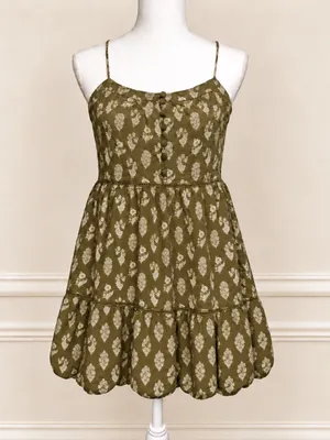 Urban Outfitters Olive Paisley Fully Lined Ruffle Mini Dress M Tiered TumblrEra thumbnail 2