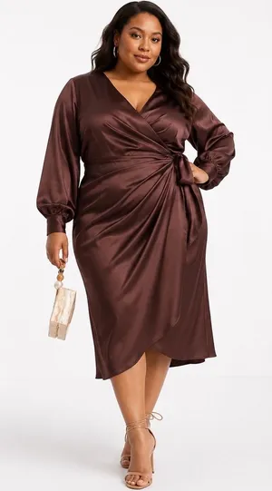 Never Fully Dressed Coco Wrap Dress Curve Brown Long‎ Sleeve Midi NWT Size US 18 thumbnail 1