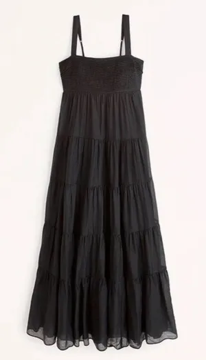 Abercrombie & Fitch Tiered Ruched Babydoll Maxi Dress, S thumbnail 1