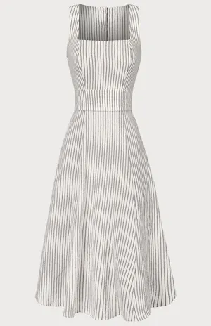 Rihoas White Square Neck Striped Midi Dress Size L thumbnail 8