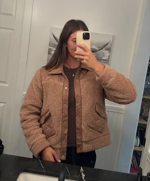 Fuzzy button up jacket Tahari thumbnail 1