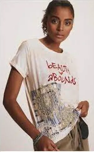 Anthropologie Pilcro Beauty Abounds Graphic Applique Tee Shirt XXS Lace thumbnail 1