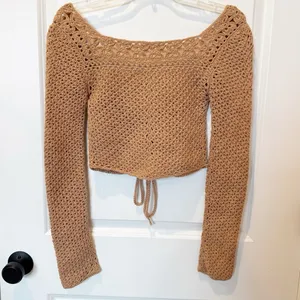 Tularosa Crochet Front Tie Cardigan Small Brown Boho Festival Open‎ Knit Beachy thumbnail 3