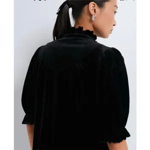 NWT Tuckernuck Pomander Place black velvet ruffle blouse thumbnail 2
