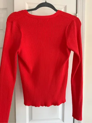Mango Red Ribbed Fitted Button Front Cardigan Top M thumbnail 8