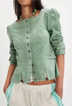 Free People Long Sleeve Darcy Jacket Size Small Maine Green thumbnail 1