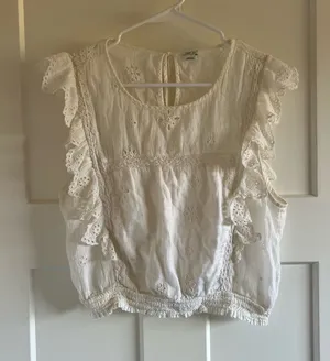 aerie White Eyelet Ruffle Cropped Camisole thumbnail 1