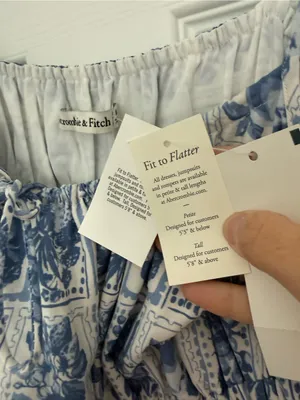 Abercrombie & Fitch Smocked Tie-Front Maxi Dress in Blue White Tile Stamp Medium thumbnail 6