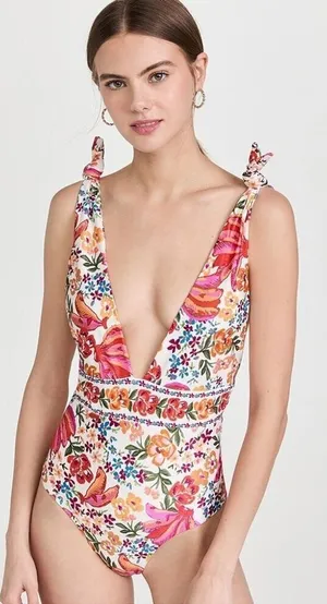 💕FARM RIO💕 Spring Bananas One Piece Swimsuit ~ Spring Bananas Print XS NWT thumbnail 1