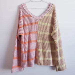 American Egale Stripped Chunky Lightweight V-Neckline Sweater thumbnail 6