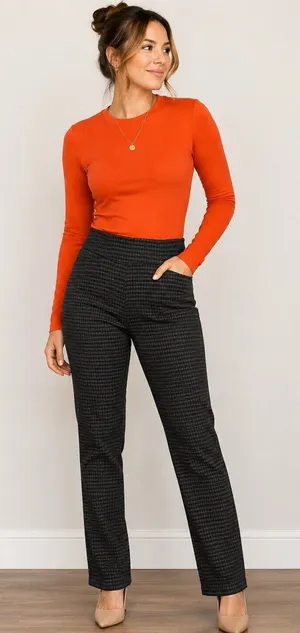 Dalia Women’s M Black Plaid Pull-On Straight Leg Pants thumbnail 1