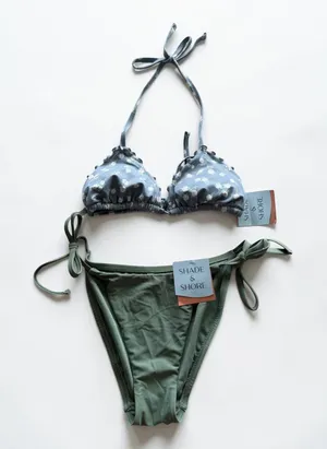 Shade & Shore Floral Triangle Bikini Top and Side Tie‎ Bottoms Set Green Blue S thumbnail 1