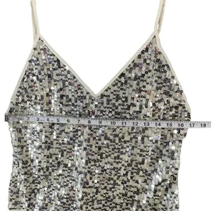 Goldie Twilight Camisole Top Womens M Silver Cream Sequin Sparkles‎ Shimmer Glam thumbnail 8