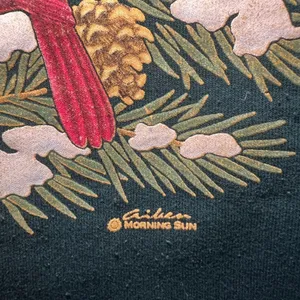 VTG 90s Morning Sun Cardinal Winter Scene Collared Sweatshirt Womens M Green thumbnail 5